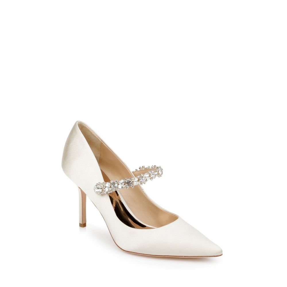 Badgley Mischka Theory Satin Mary Jane Stiletto Bridal Jewels Ivory Size 10